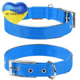 Blue Nylon Reflective Dog Adjustable Dog Collar with Metal Buckle M size 15-18 inch Neck Heavy Duty