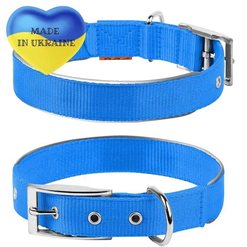 Blue Nylon Reflective Dog Adjustable Dog Collar with Metal Buckle M size 15-18 inch Neck Heavy Duty