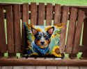 Australian Cattle Dog in Sunflowers Throw Pillow Machine Washable, Indoor Outdoor Decorative Pillow for Couch, Bed or Patio, 14Hx14W