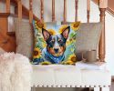 Australian Cattle Dog in Sunflowers Throw Pillow Machine Washable, Indoor Outdoor Decorative Pillow for Couch, Bed or Patio, 14Hx14W