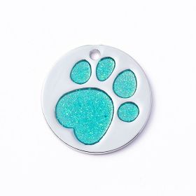 Personalized Dog Tags; Engraved Footprint Tags; Anti-lost Round Pet ID Tags For Dogs & Cats (Color: Viridity, size: One-size)